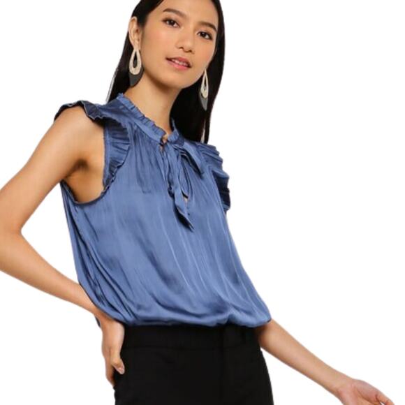 Banana Republic Tie Front Ruffle Trim Swing Top Blouse in Blue Size Medium - Picture 1 of 5